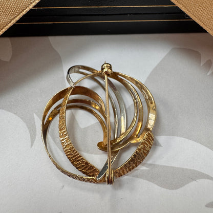 9ct Two Tone Gold Abstract Ribbon Brooch