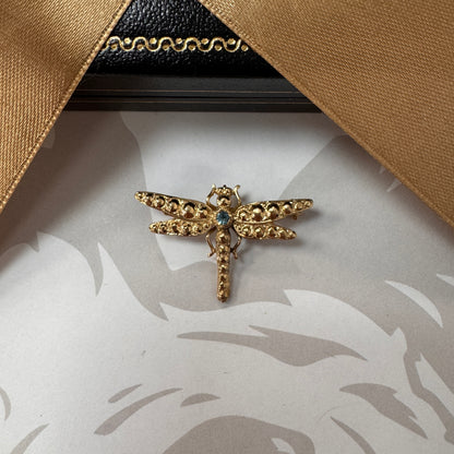 9ct Gold Aquamarine Dragonfly Brooch