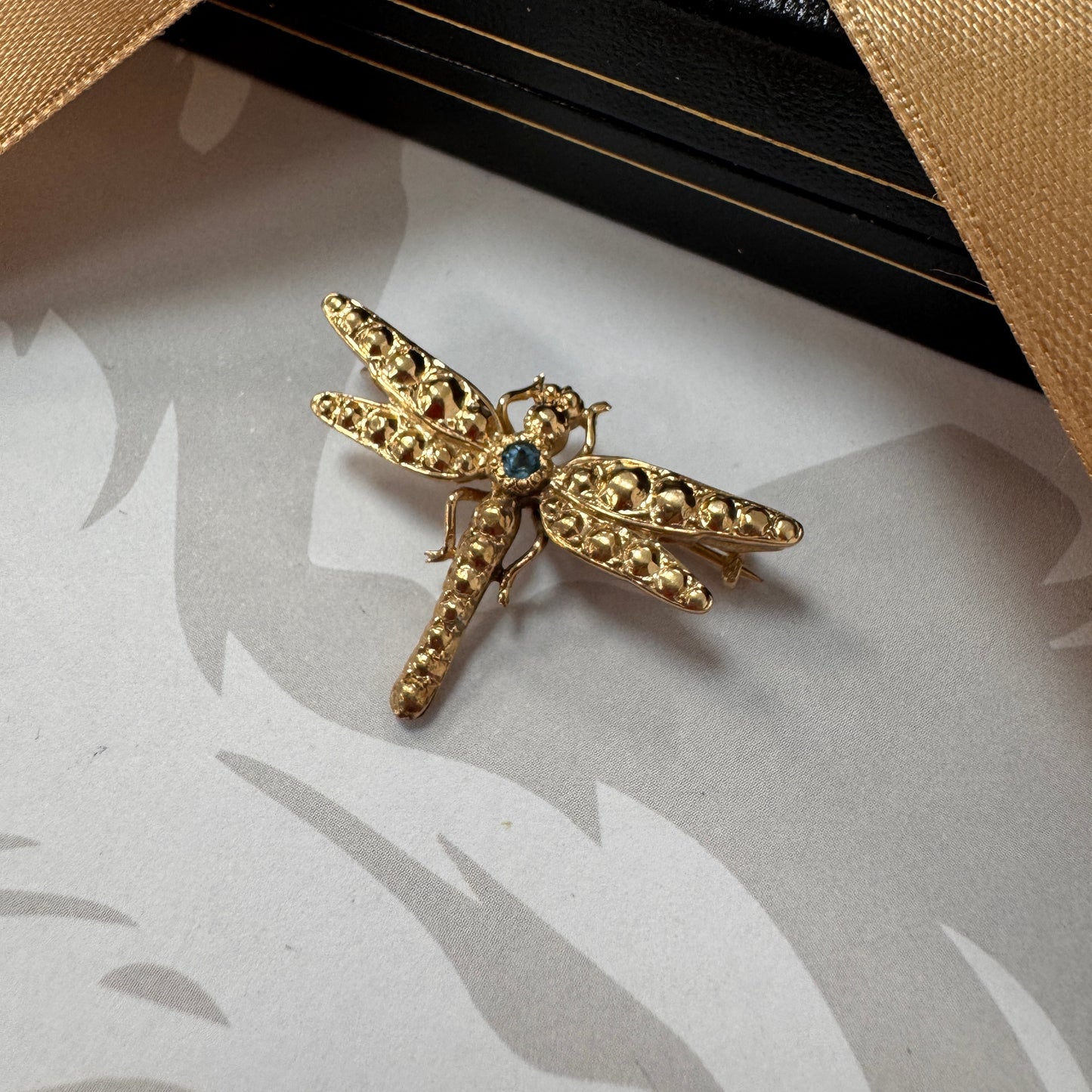 9ct Gold Aquamarine Dragonfly Brooch