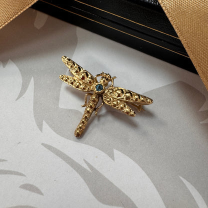 9ct Gold Aquamarine Dragonfly Brooch