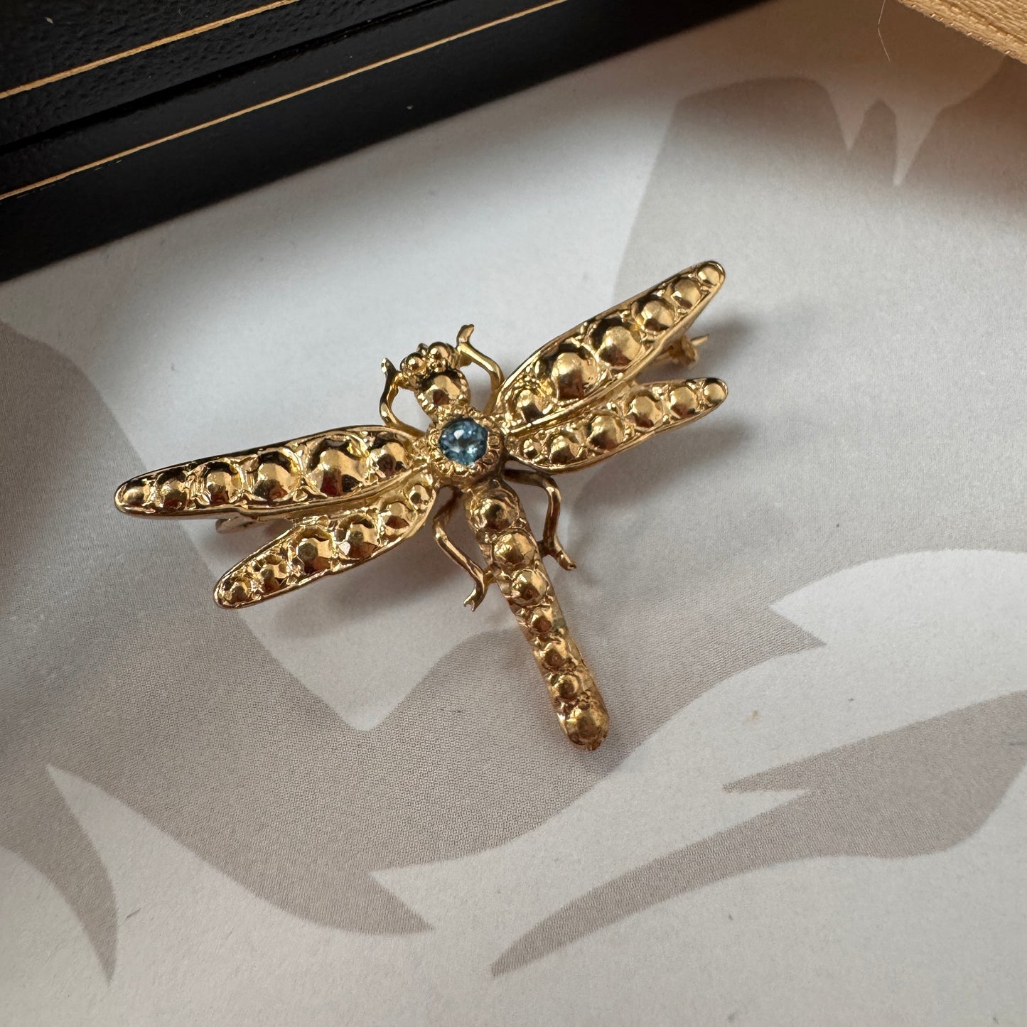 9ct Gold Aquamarine Dragonfly Brooch