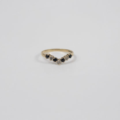 Second-Hand 9ct Yellow Gold Sapphire and Diamond Chevron Ring