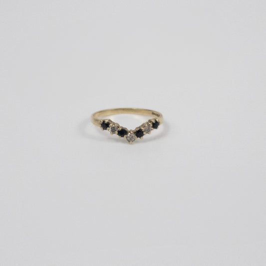 Second-Hand 9ct Yellow Gold Sapphire and Diamond Chevron Ring