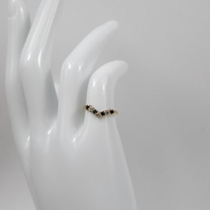 Second-Hand 9ct Yellow Gold Sapphire and Diamond Chevron Ring