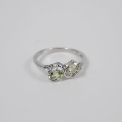 Second-Hand 9ct White Gold Peridot and Diamond Bypass Ring