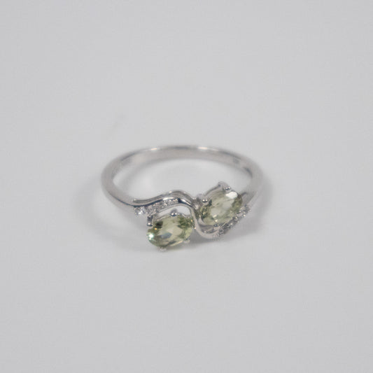 Second-Hand 9ct White Gold Peridot and Diamond Bypass Ring
