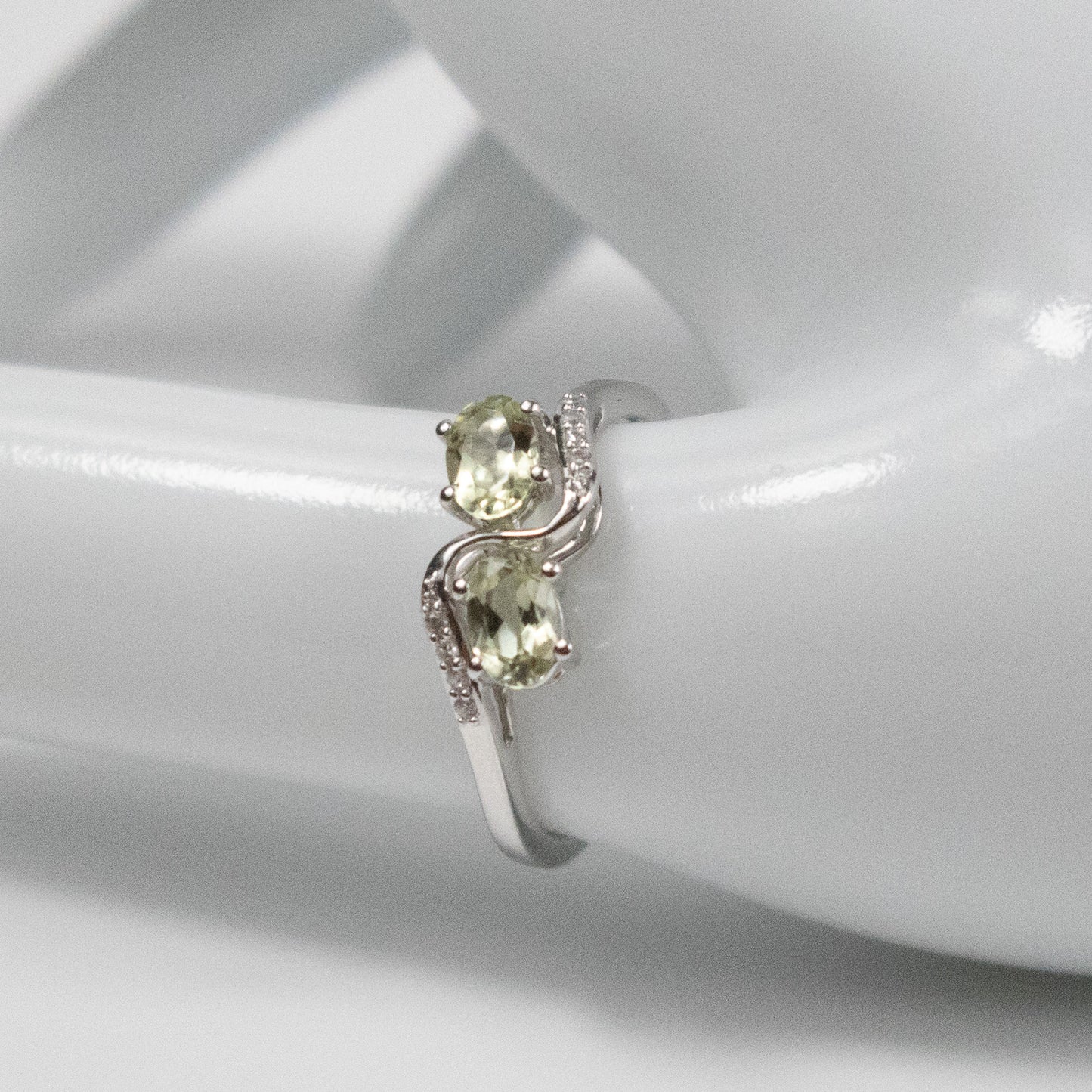 Second-Hand 9ct White Gold Peridot and Diamond Bypass Ring