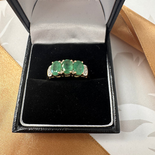 9ct Gold Emerald & Diamond Trilogy Ring