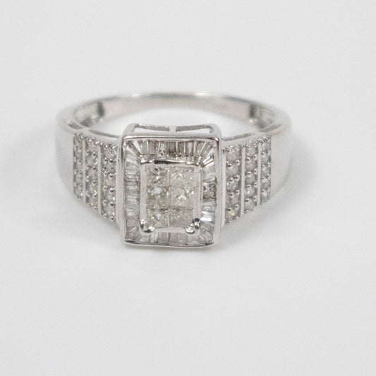 Second-Hand 9ct White Gold Rectangular Diamond Cluster Ring