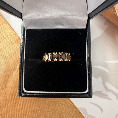 9ct Gold Vintage Five Stone Garnet Ring