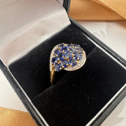 9ct Gold Sapphire & Diamond Cluster Ring