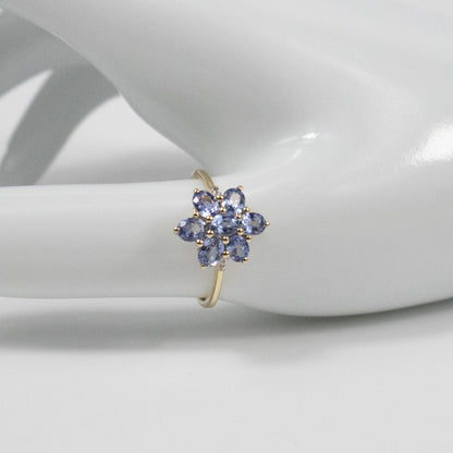 Second-Hand 9ct Yellow Gold Blue Topaz Cluster Flower Ring