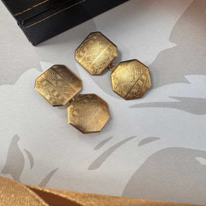 9ct Gold Vintage Patterned Gold Cufflinks