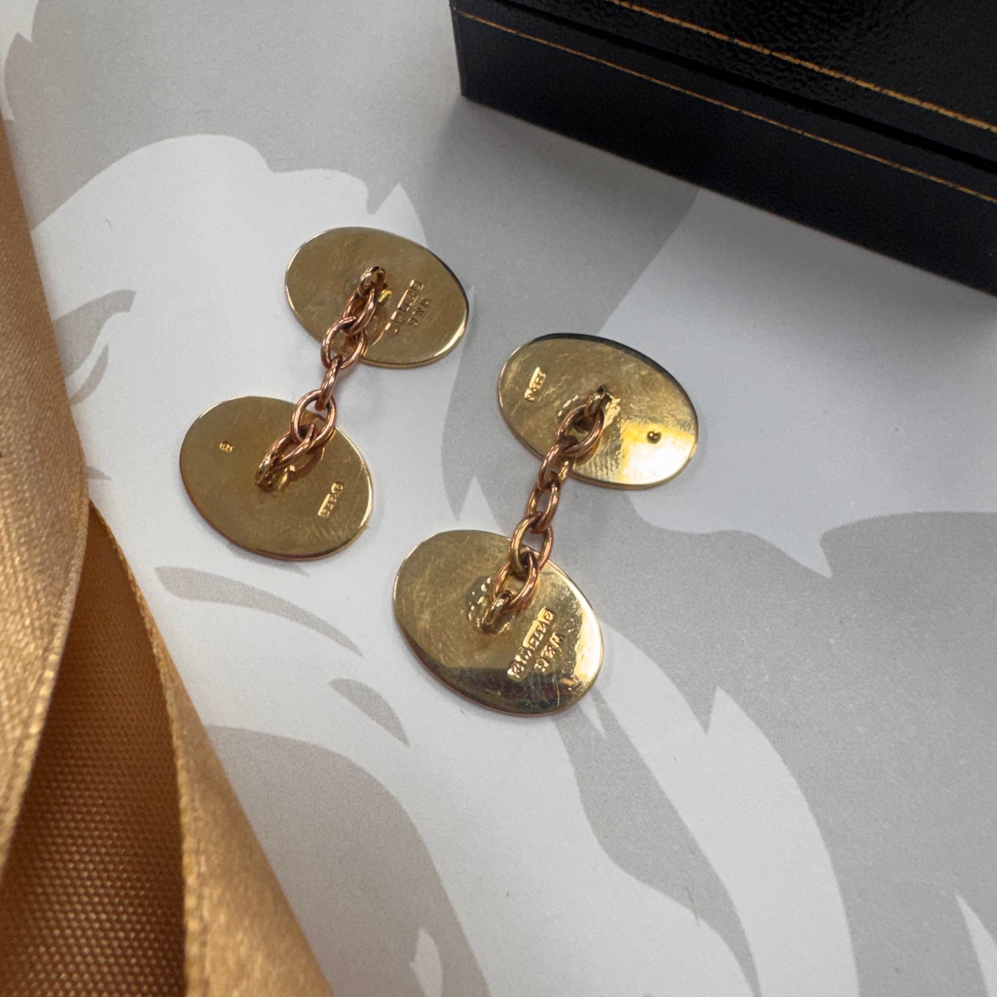 9ct Gold Vintage Starburst Engraved Oval Cufflinks