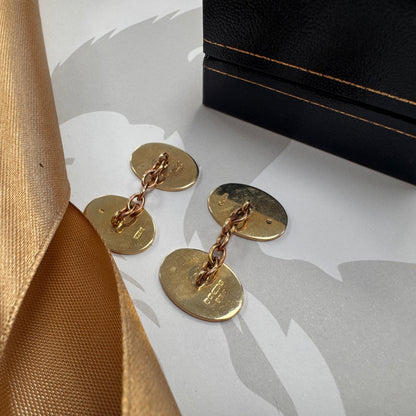 9ct Gold Vintage Starburst Engraved Oval Cufflinks