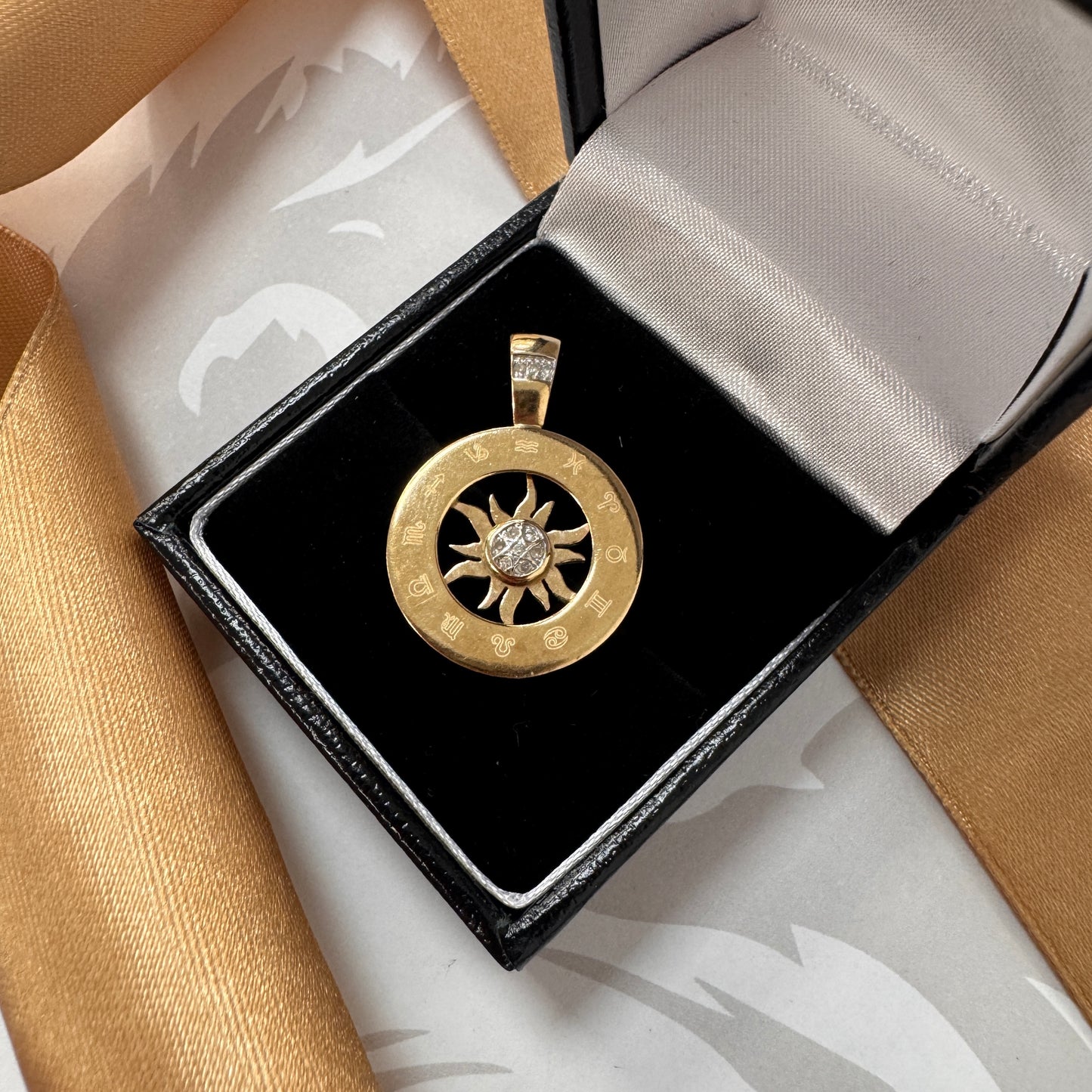 9ct Gold Diamond Zodiac Sun Pendant