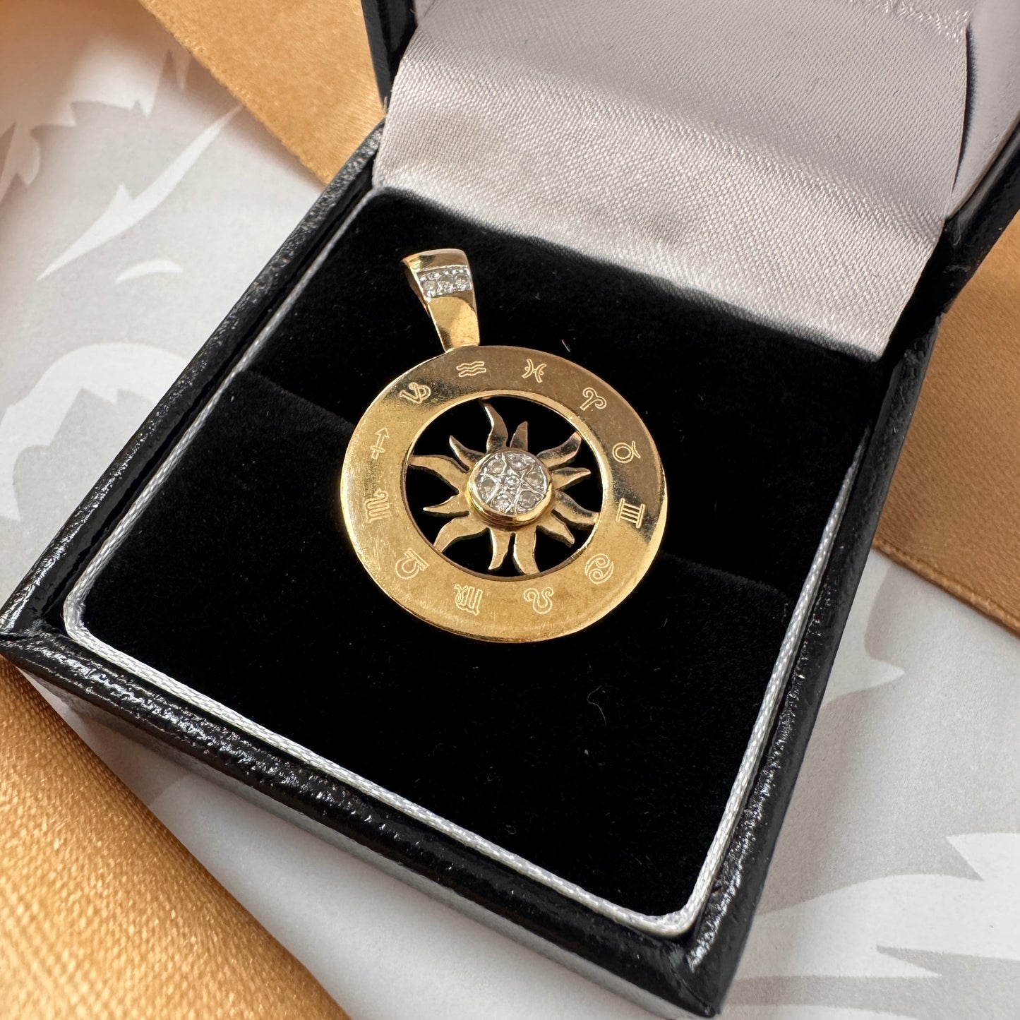 9ct Gold Diamond Zodiac Sun Pendant