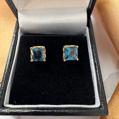 9ct Gold Princess Cut Topaz Stud Earrings