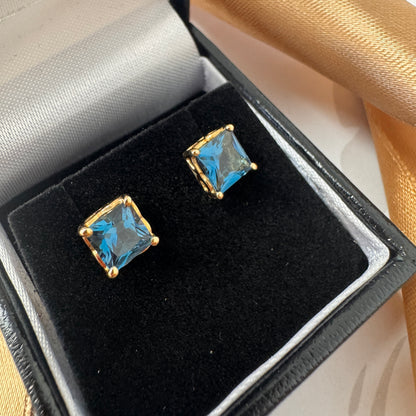 9ct Gold Princess Cut Topaz Stud Earrings