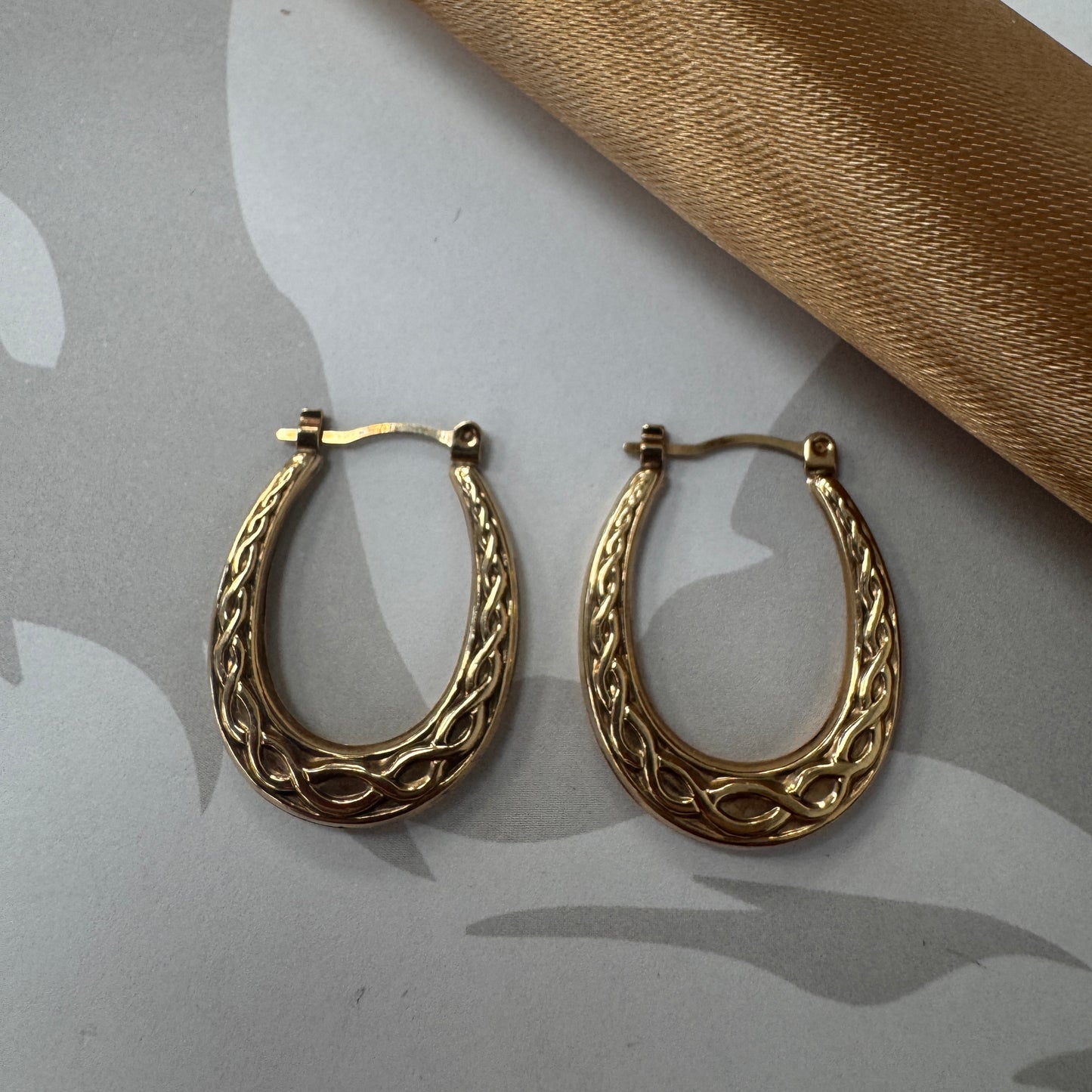 9ct Gold Textured Hoop Earrings