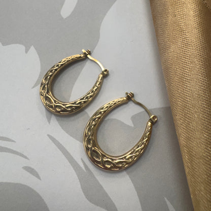 9ct Gold Textured Hoop Earrings