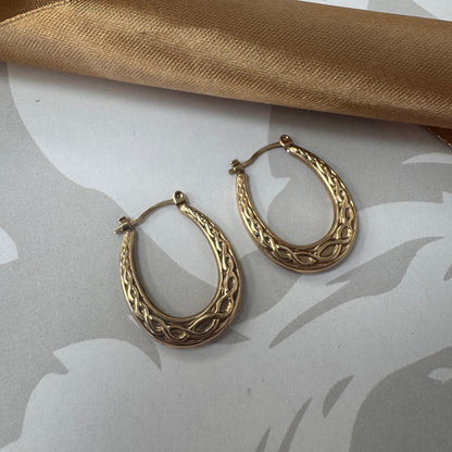 9ct Gold Textured Hoop Earrings