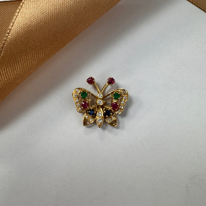 18ct Gold Diamond Ruby Emerald & Sapphire Butterfly Pendant