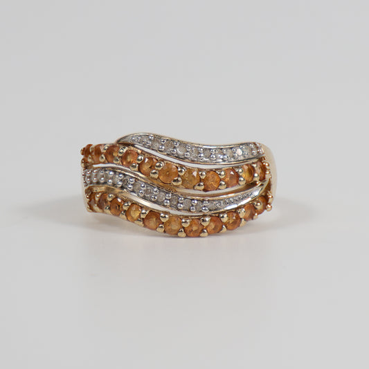 Second-Hand 9ct Yellow Gold Citrine & Diamond Wave Ring