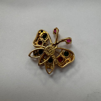 18ct Gold Diamond Ruby Emerald & Sapphire Butterfly Pendant