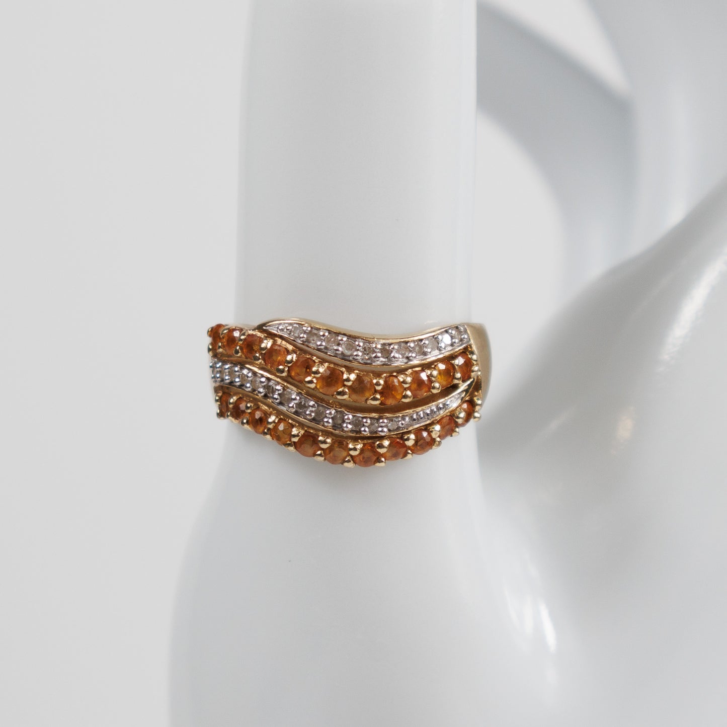 Second-Hand 9ct Yellow Gold Citrine & Diamond Wave Ring