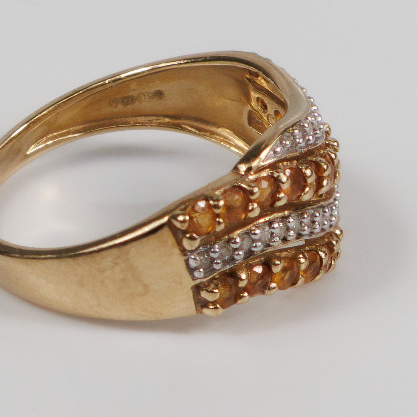 Second-Hand 9ct Yellow Gold Citrine & Diamond Wave Ring