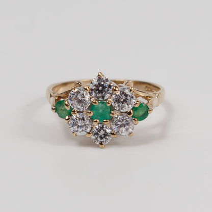 Second-Hand 9ct Yellow Gold Emerald & Diamond Cluster Ring