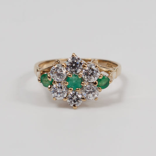 Second-Hand 9ct Yellow Gold Emerald & Diamond Cluster Ring