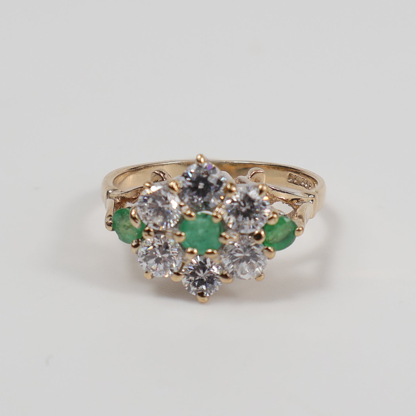 Second-Hand 9ct Yellow Gold Emerald & Diamond Cluster Ring