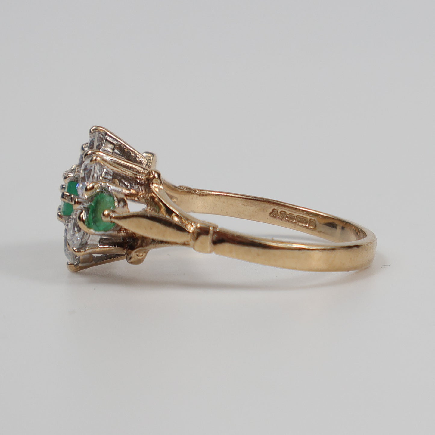 Second-Hand 9ct Yellow Gold Emerald & Diamond Cluster Ring