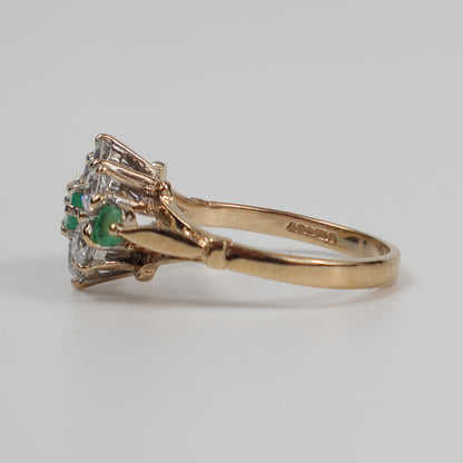 Second-Hand 9ct Yellow Gold Emerald & Diamond Cluster Ring
