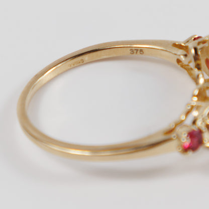 Second-Hand 9ct Yellow Gold Red Stone Cluster Ring