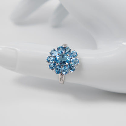 Second-Hand 9ct White Gold Blue Topaz Cluster Ring