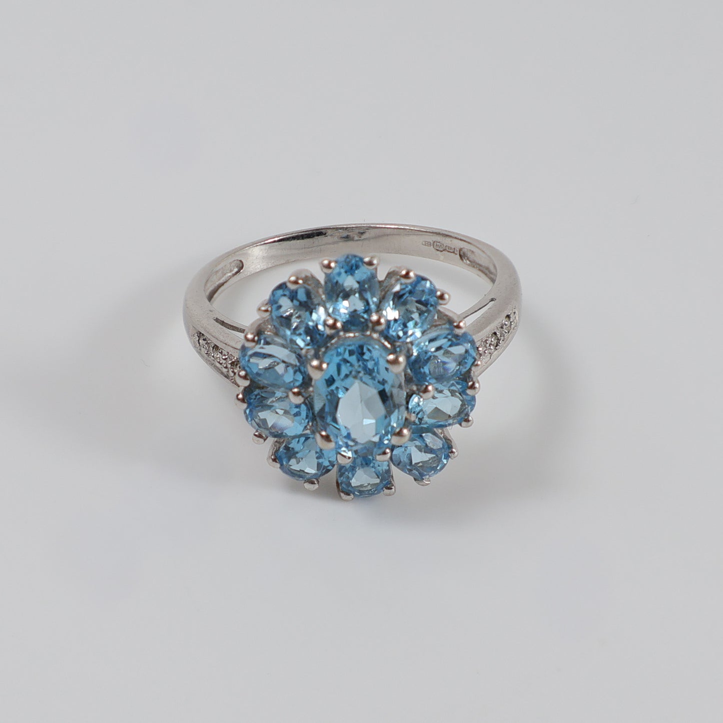 Second-Hand 9ct White Gold Blue Topaz Cluster Ring