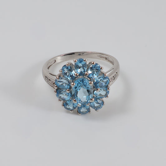 Second-Hand 9ct White Gold Blue Topaz Cluster Ring