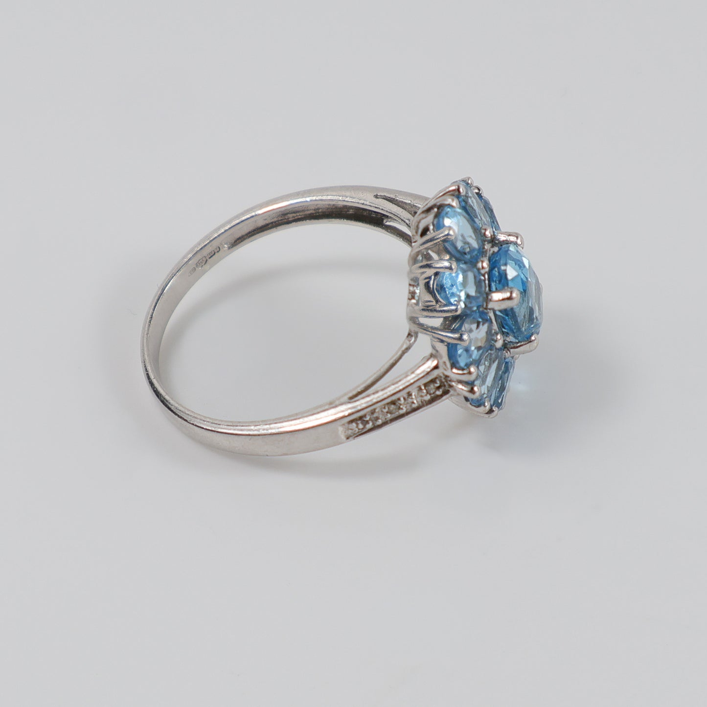 Second-Hand 9ct White Gold Blue Topaz Cluster Ring