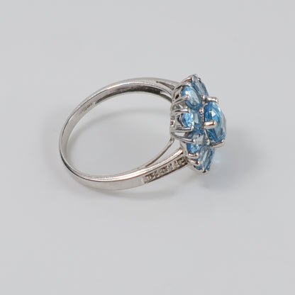 Second-Hand 9ct White Gold Blue Topaz Cluster Ring