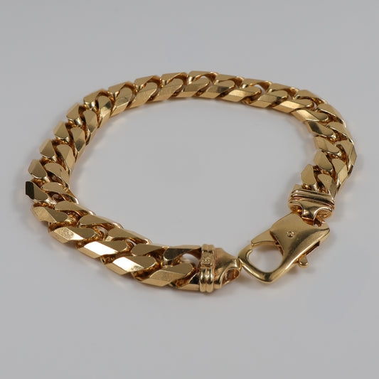 9ct Yellow Gold Solid Curb Link Bracelet - 9 Inch