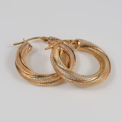 Second-Hand 9ct Yellow Gold Textured Twist Hoop Earrings