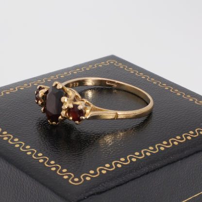 Second-Hand 9ct Gold Three Red Stone Ring