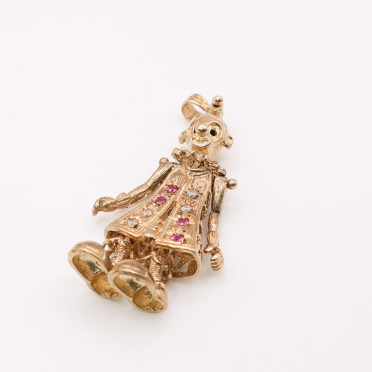 Second-Hand 9ct Yellow Gold Clown Pendant with Coloured Stones