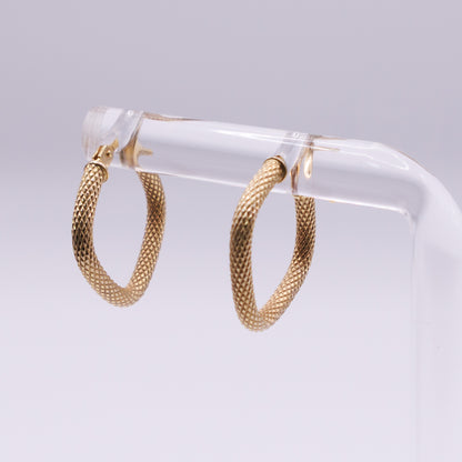 Second-Hand 9ct Yellow Gold Italian Textured Hoop Earrings