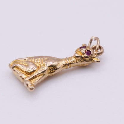 Second-Hand 9ct Yellow Gold Sphynx Cat Pendant with Red Stone Eyes