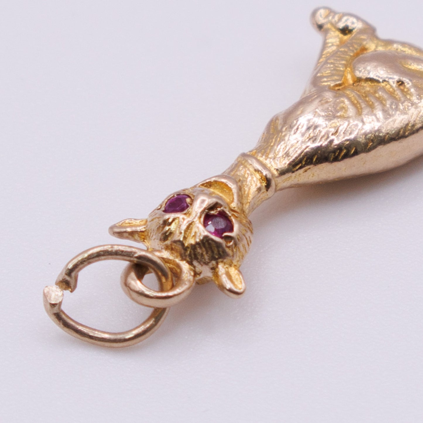Second-Hand 9ct Yellow Gold Sphynx Cat Pendant with Red Stone Eyes