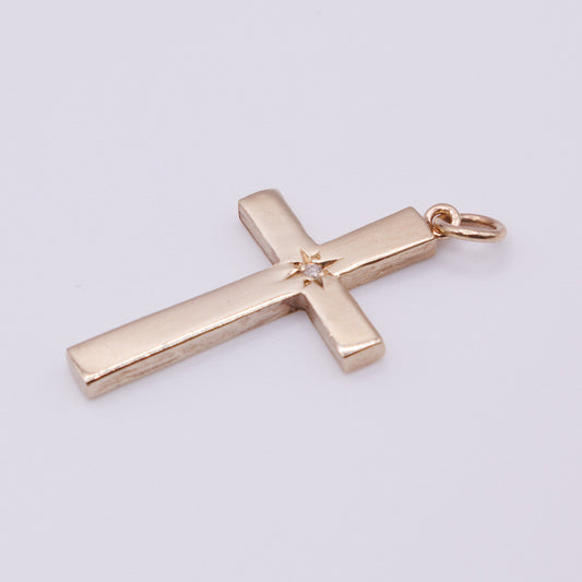Second-Hand 9ct Yellow Gold Cross Pendant with Diamond Detail